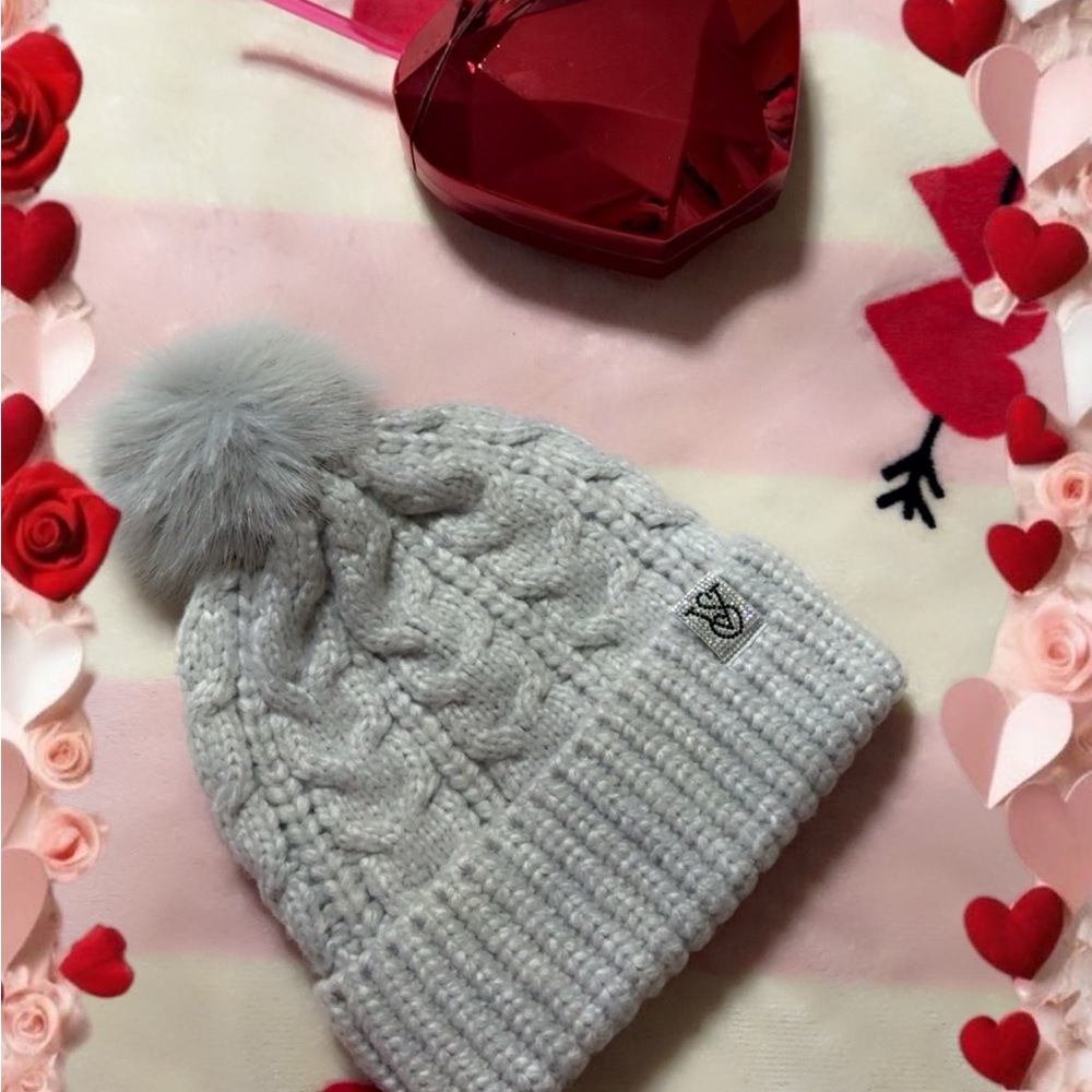 Victoria's Secret Gray Knit Pom-Pom Hat